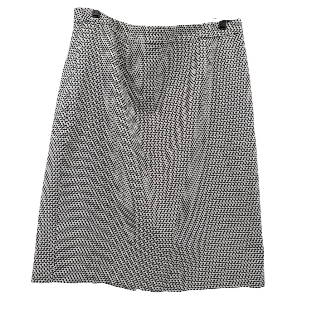 Boden Black White Textured Weave Cotton Blend Pencil Skirt Womens 12 Office Chic